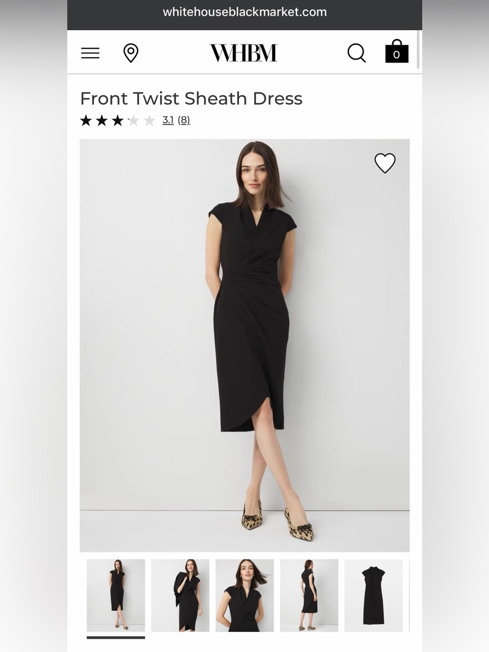 White House Black Market Black Front Twist Midi Sheath Dress